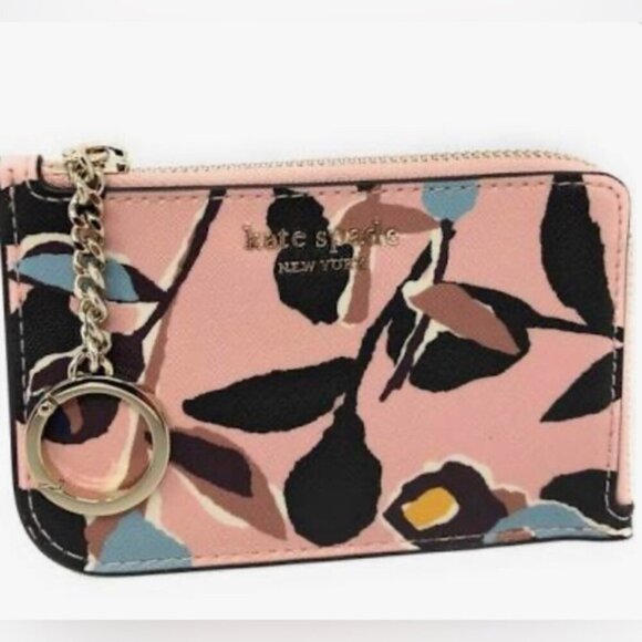 KATE SPADE Cameron Paper Rose Floral Card Holder Keychain